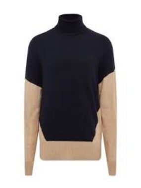 Reiss Navy and Beige Colorblock Turtleneck Sweater